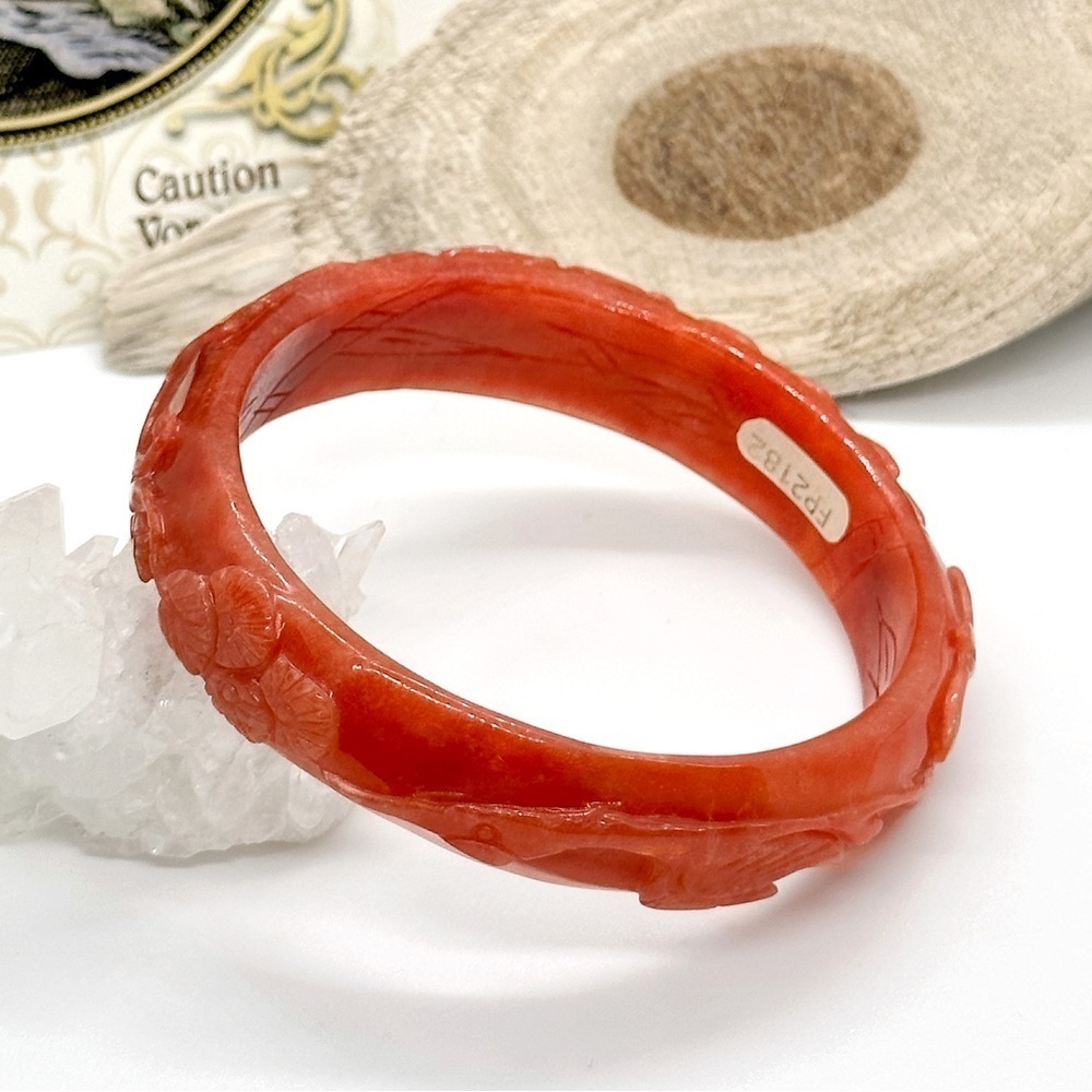 Rare Red Jadeite Jade Chinese Hand Carved 62mm Bangle Bracelet - Picture 2 of 9